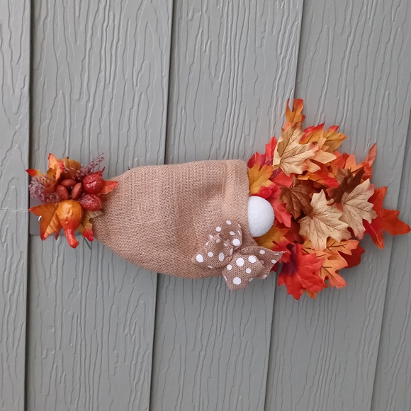 Fall Gnome Wreath Handcrafted Fall Leaf Gnome - Picture 2 of 2